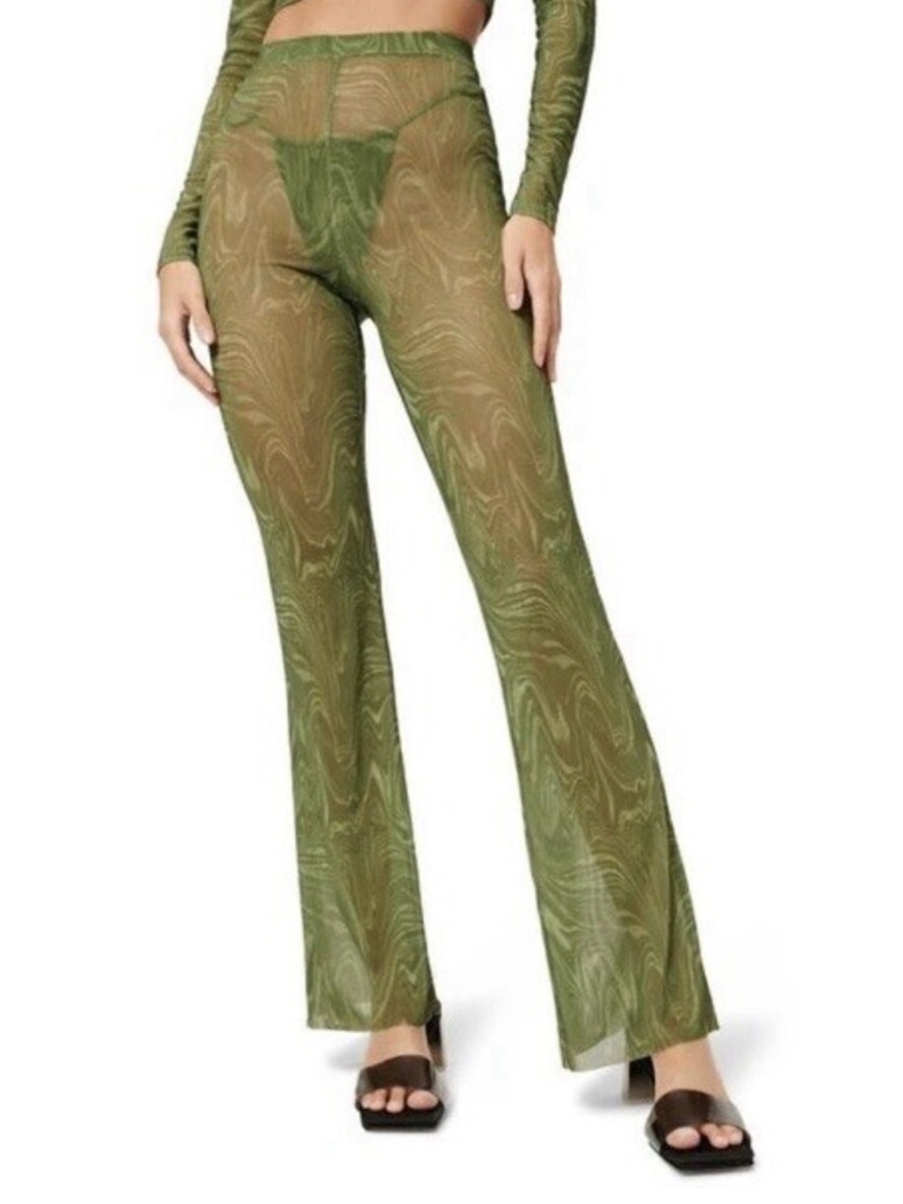Good American Green Sheer Mesh Flare Swim Cover-Up Pants Size 1‎ - XS 90s Y2K